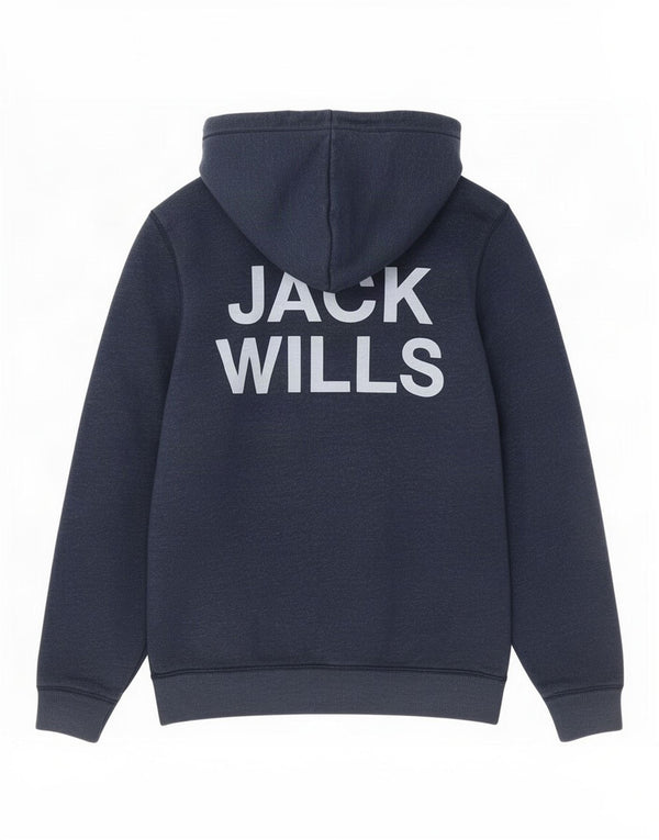 Jack Wills Suéter con capucha y cremallera gráfica para hombre Algodón azul marino mediano