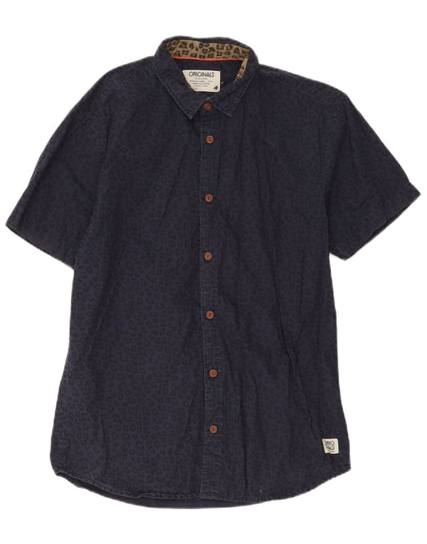 Jack & Jones Hombre Camisa Manga Corta Large Azul Marino Animal Print Algodón