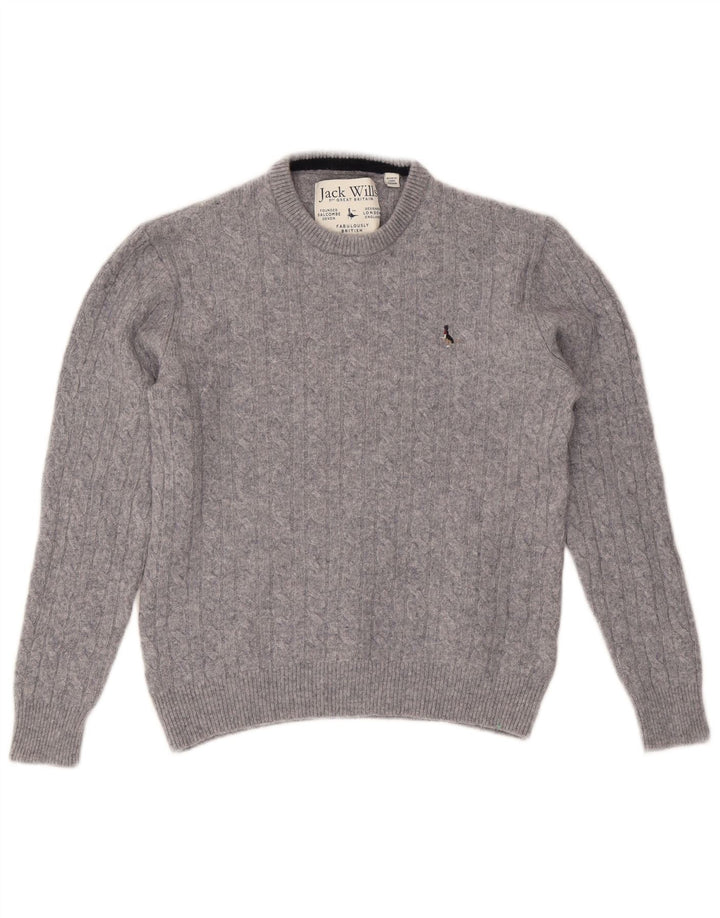 Jack Wills Jersey de cuello redondo para mujer UK 44 Lana moteada gris medio
