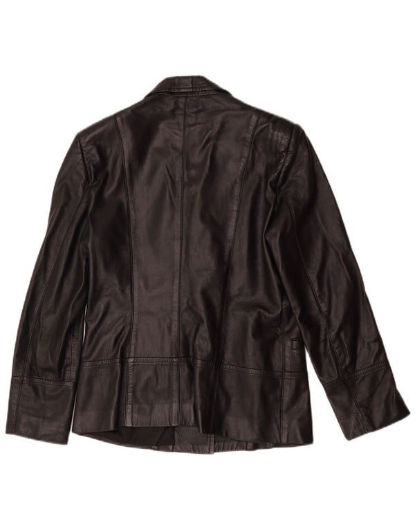 Vintage mujer 1 botón cuero Blazer chaqueta Reino Unido 14 cuero negro medio