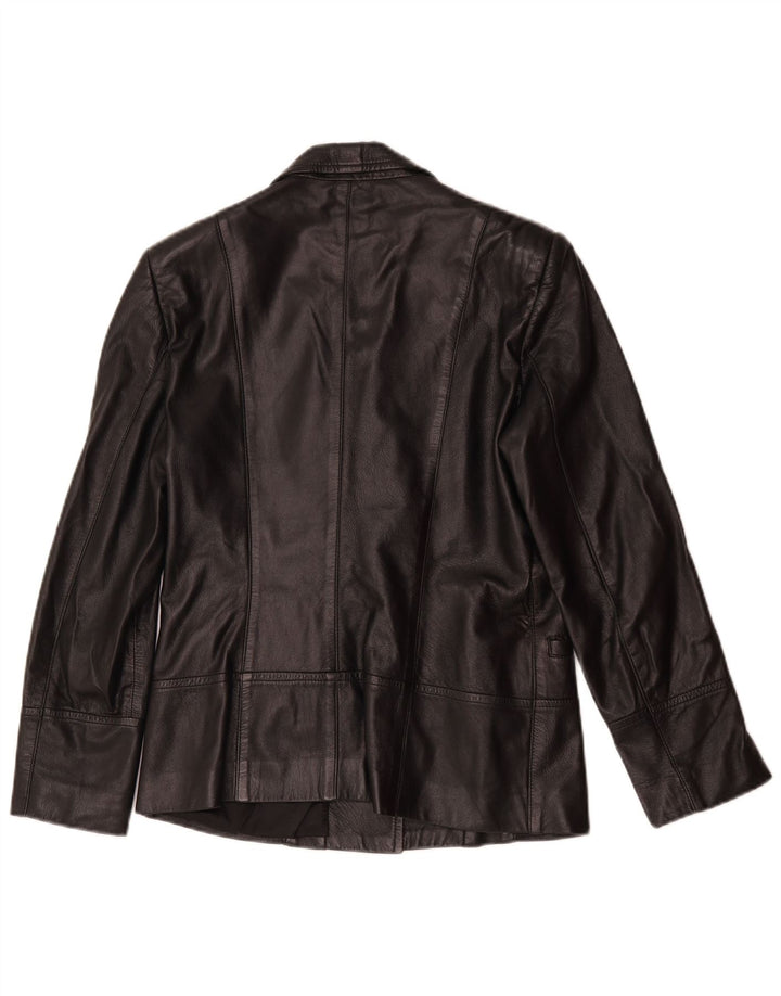 Vintage mujer 1 botón cuero Blazer chaqueta Reino Unido 14 cuero negro medio
