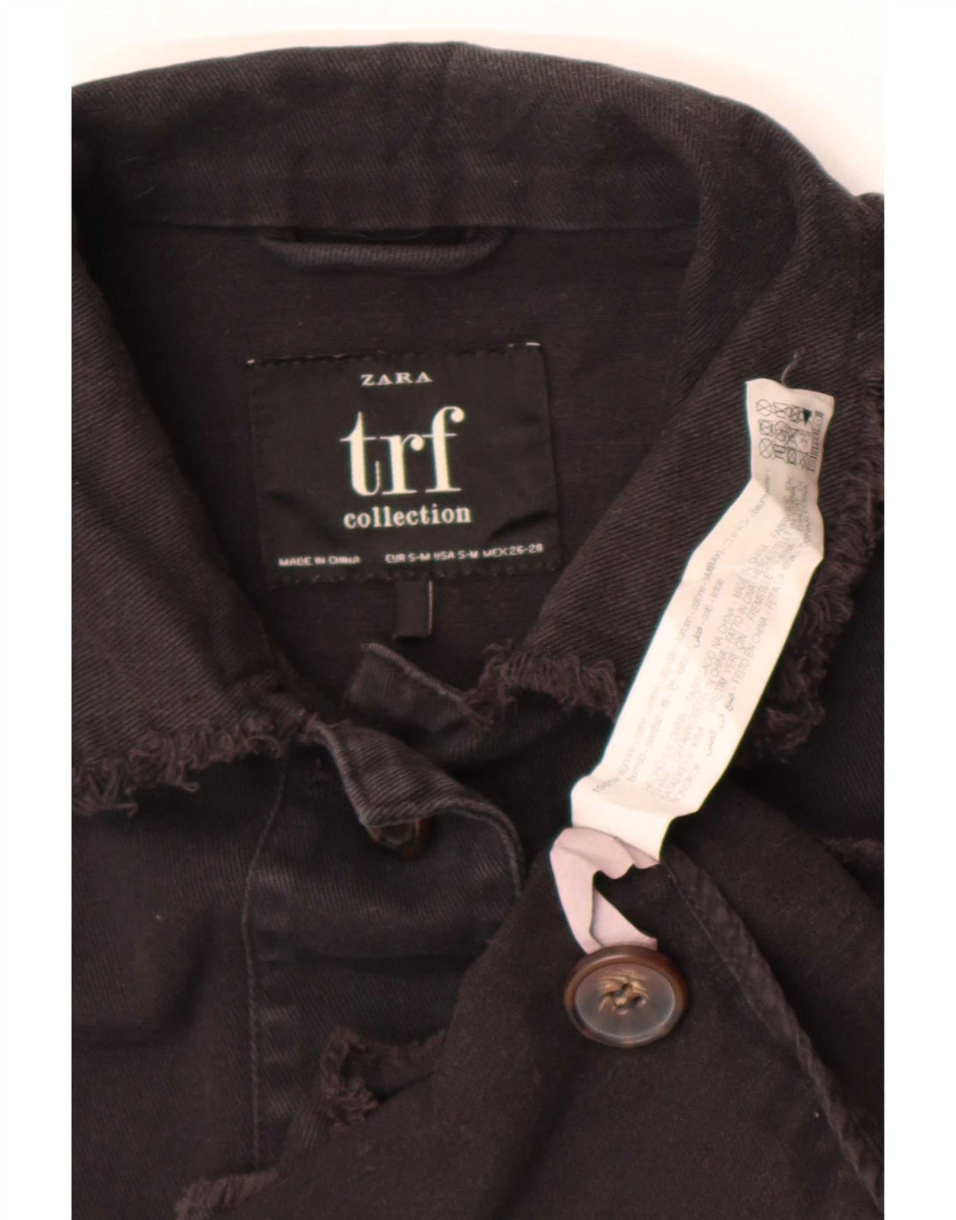 Zara Mujer Trafaluc Chaqueta Vaquera UK 10 Small Algodón Negro