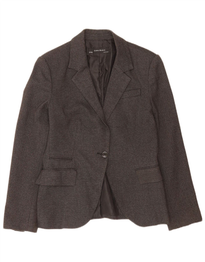 Zara Chaqueta Blazer De 1 Botón para Mujer UK 44 Grande Gris Poliéster Clásico