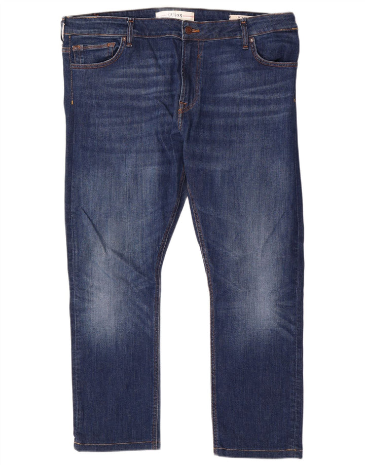 GUESS Vaqueros pitillo para hombre W42 L28 Poliéster azul