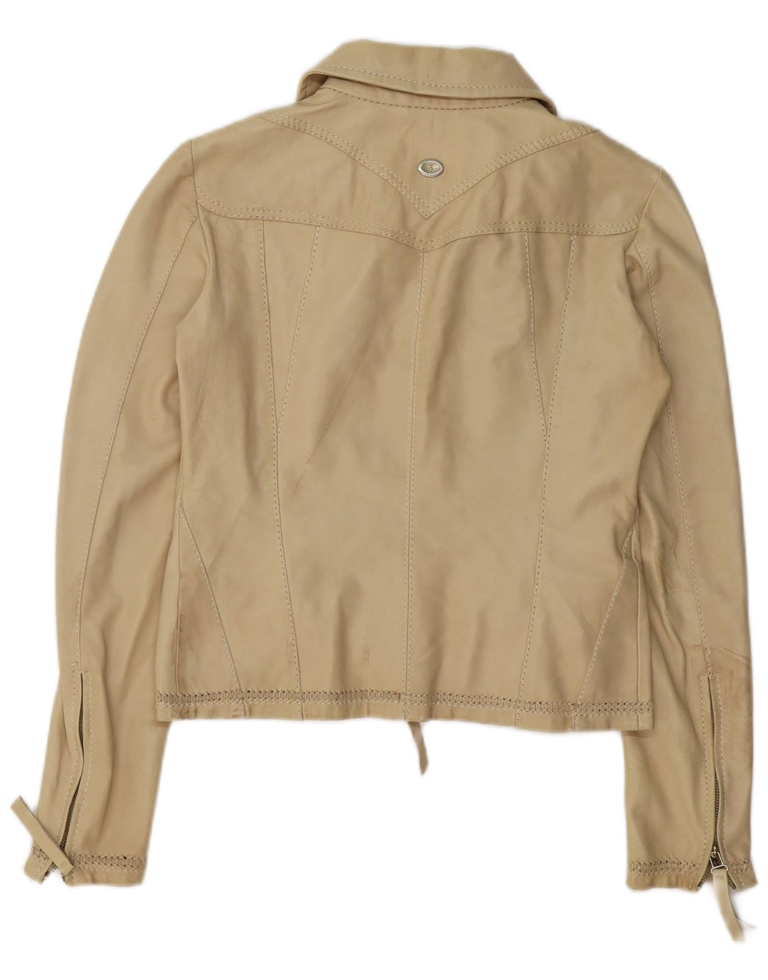 TRUSSARDI JEANS Chaqueta corta de cuero para mujer IT 44 Cuero beige medio