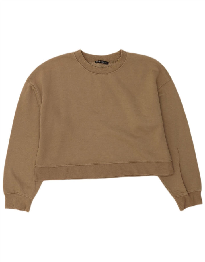 Zara Mujer Crop Sudadera Jumper UK 44 Algodón Beige Medio