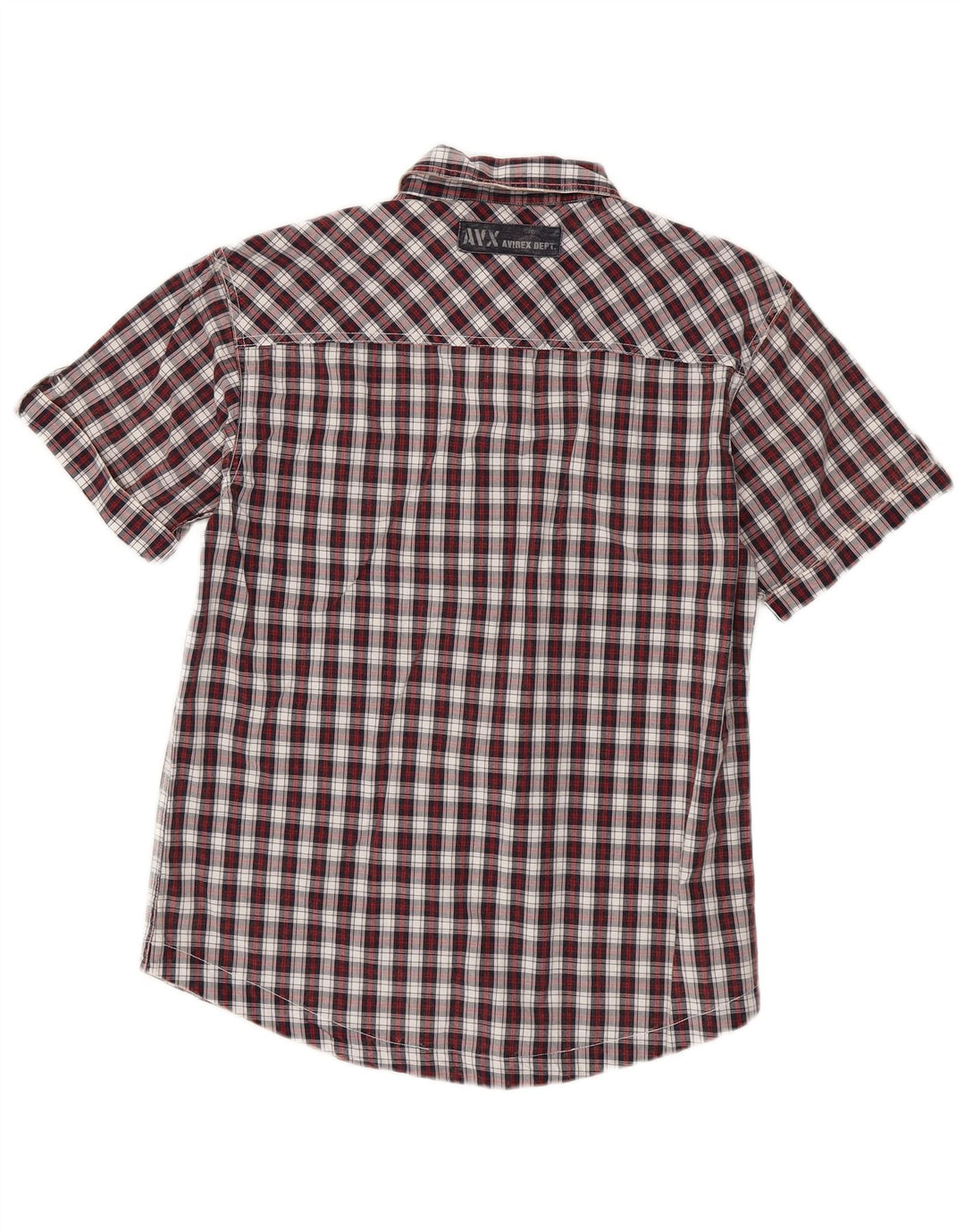 AVIREX Camisa de manga corta para hombre de algodón a cuadros rojos medianos