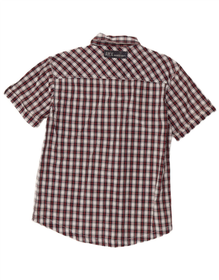 AVIREX Camisa de manga corta para hombre de algodón a cuadros rojos medianos