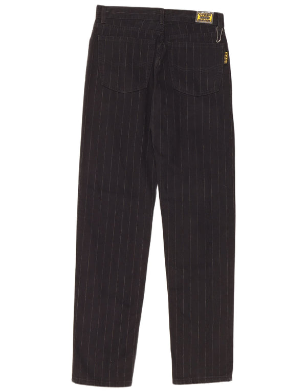 Vintage Mens Tapered Casual Trousers W33 L33 Black Striped Cotton