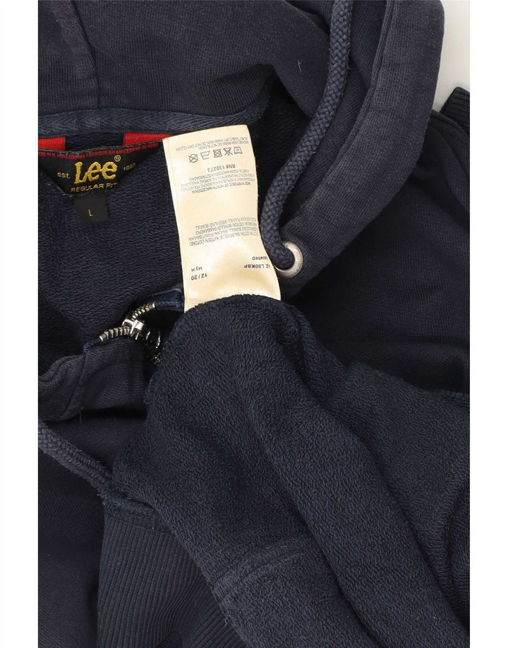 Lee Mens Zip Sudadera con capucha suéter grande azul marino algodón