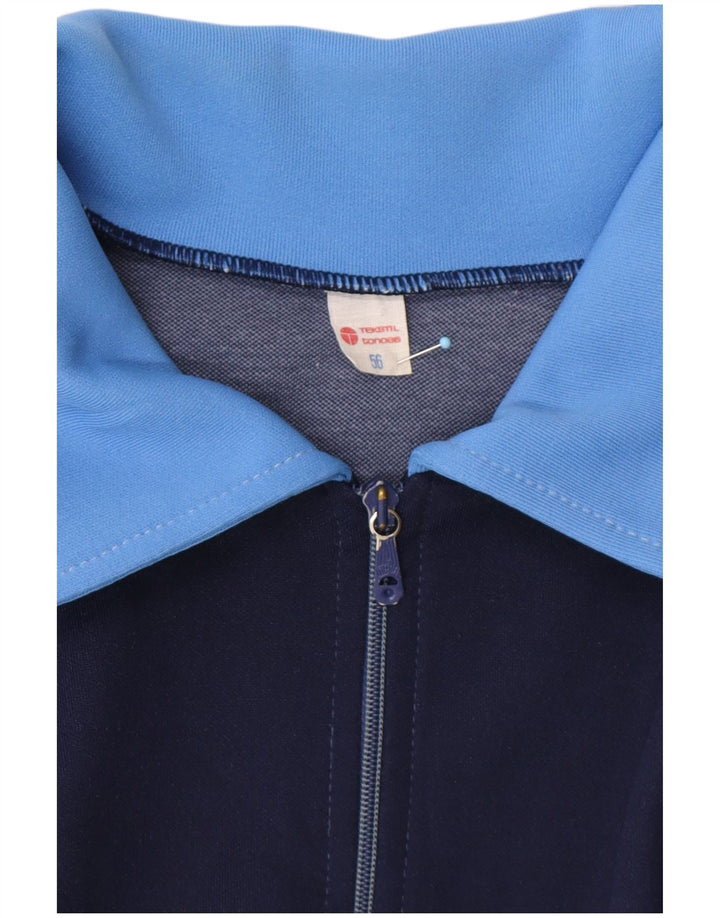 VINTAGE Chaqueta superior de chándal para hombre EU 56 XL Azul Colorblock Retro