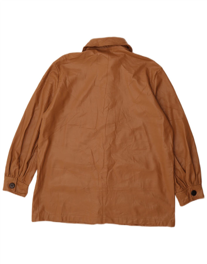 Zara Mujer Abrigo Extragrande De Piel Sintética UK 10 Small Marrón Poliuretano