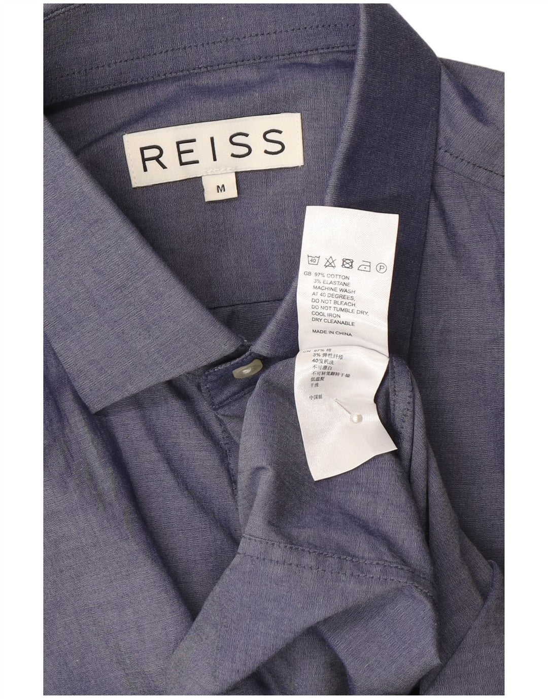 Camisa Reiss Hombre Algodón Azul Marino Mediano
