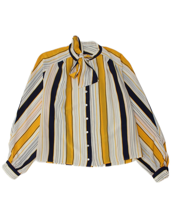 Vintage mujer frente corbata camisa blusa Reino Unido 14 grande multicolor rayas