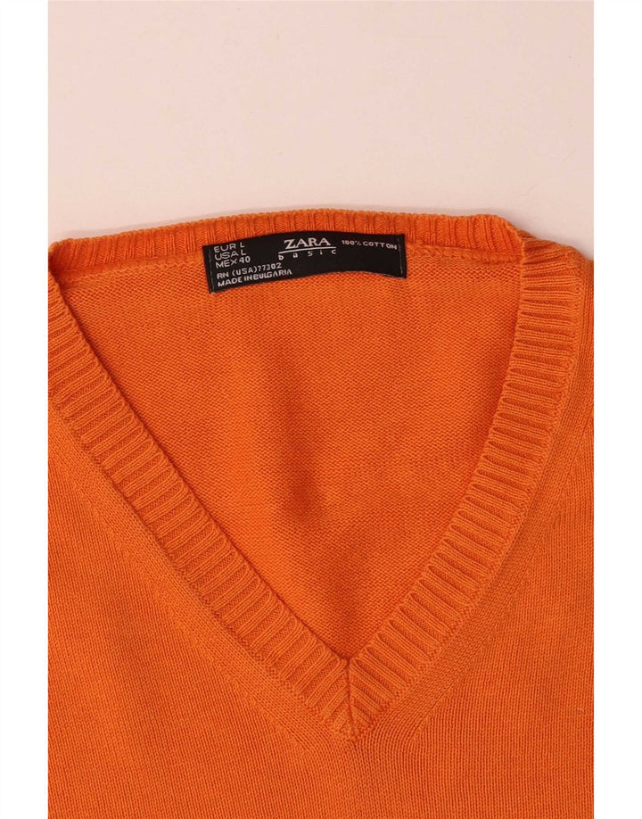 Zara Hombre Jersey Con Cuello En V Jersey Grande Naranja Algodón