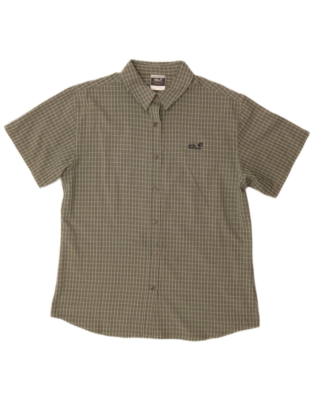 JACK WOLFSKIN Camisa de manga corta para mujer ES 40 XL Poliéster a cuadros caqui