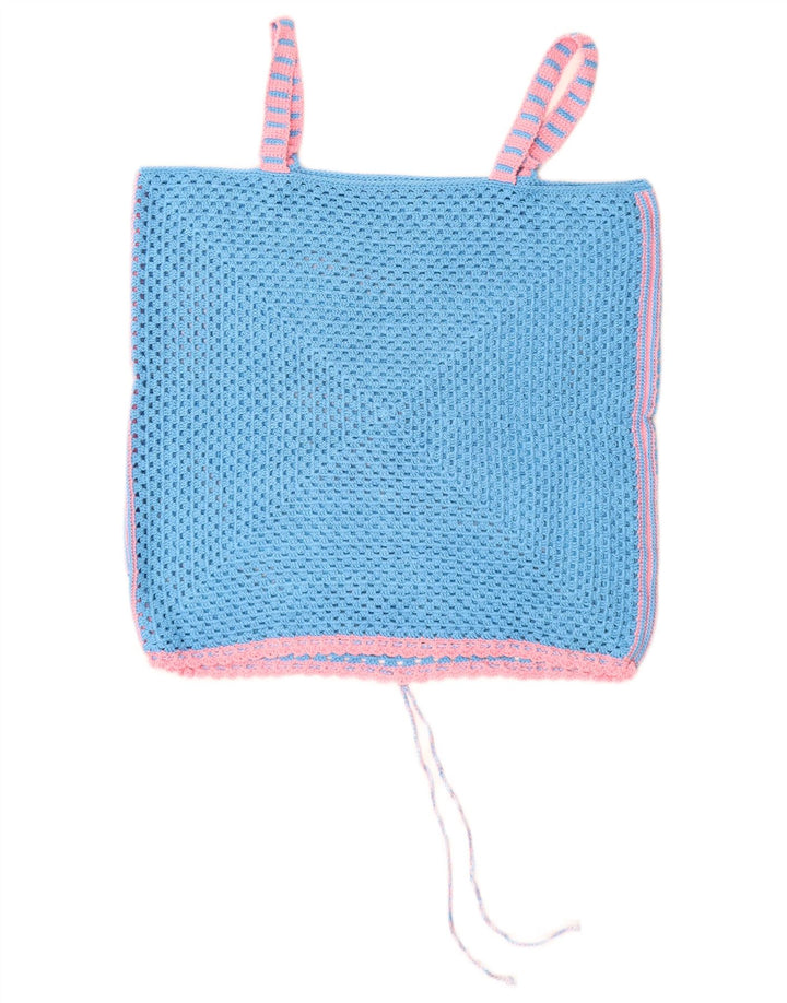 VINTAGE Mujer Crochet Cami Top Reino Unido 14 Azul Medio