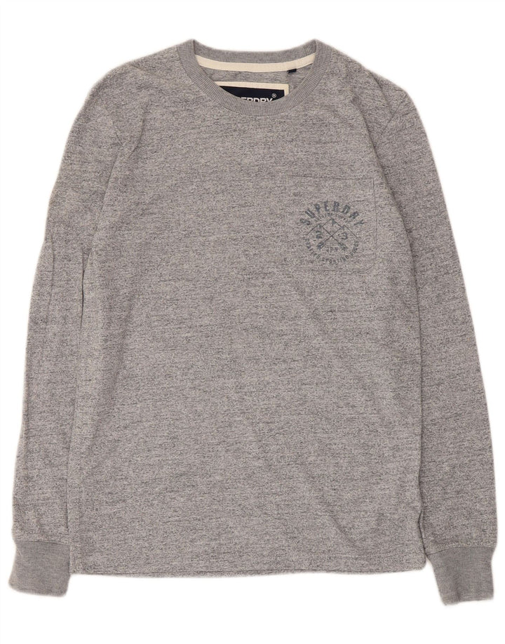 Superdry Top gráfico de manga larga de algodón moteado en gris pequeño para hombre