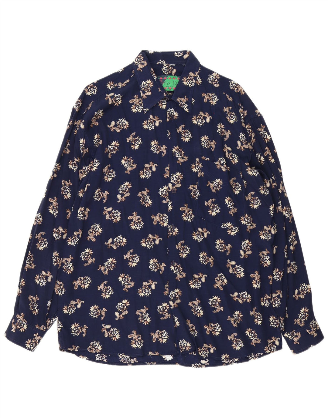 Camisa vintage para hombre grande azul marino Paisley Viscosa