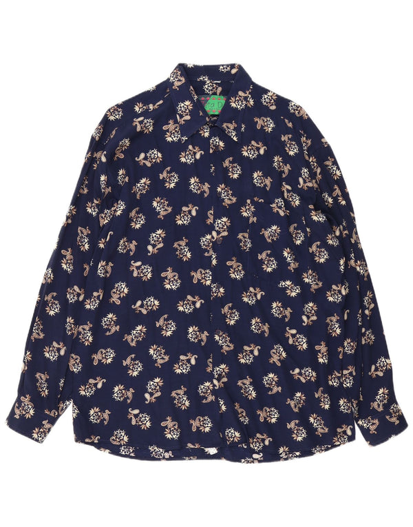 Camisa vintage para hombre grande azul marino Paisley Viscosa