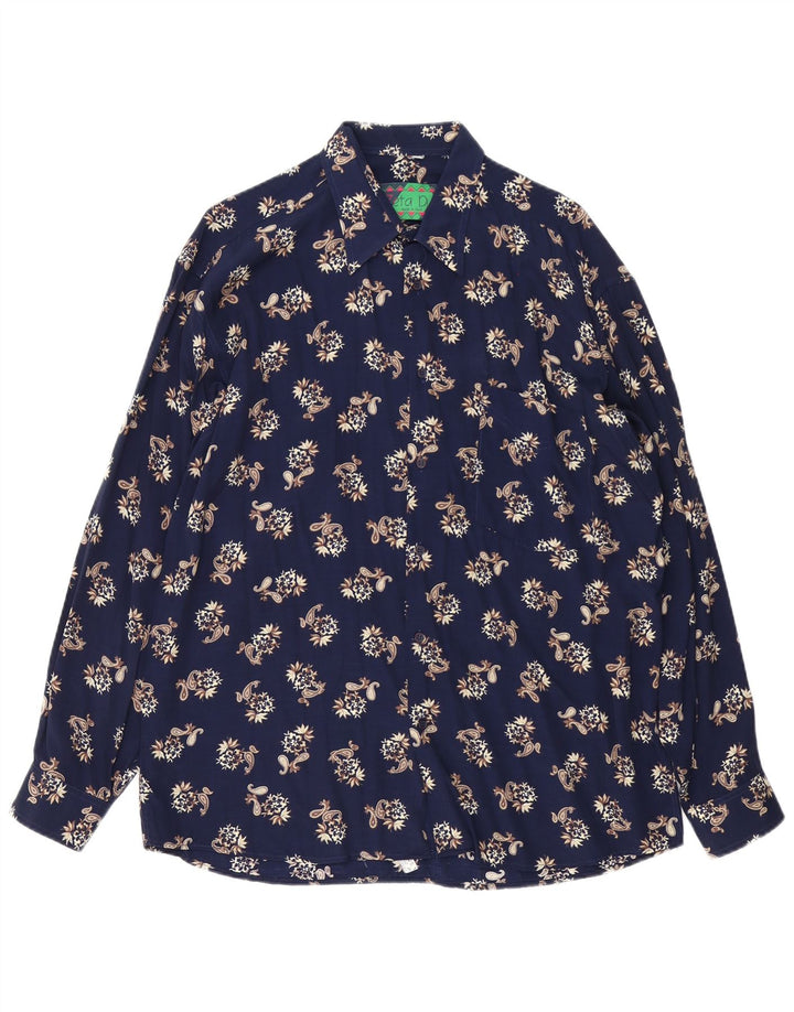 Camisa vintage para hombre grande azul marino Paisley Viscosa