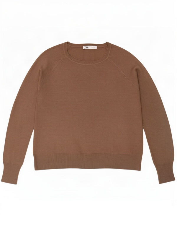 Zara Jersey Suelto con Cuello Barco para Mujer UK 44 Viscosa Marrón Medio