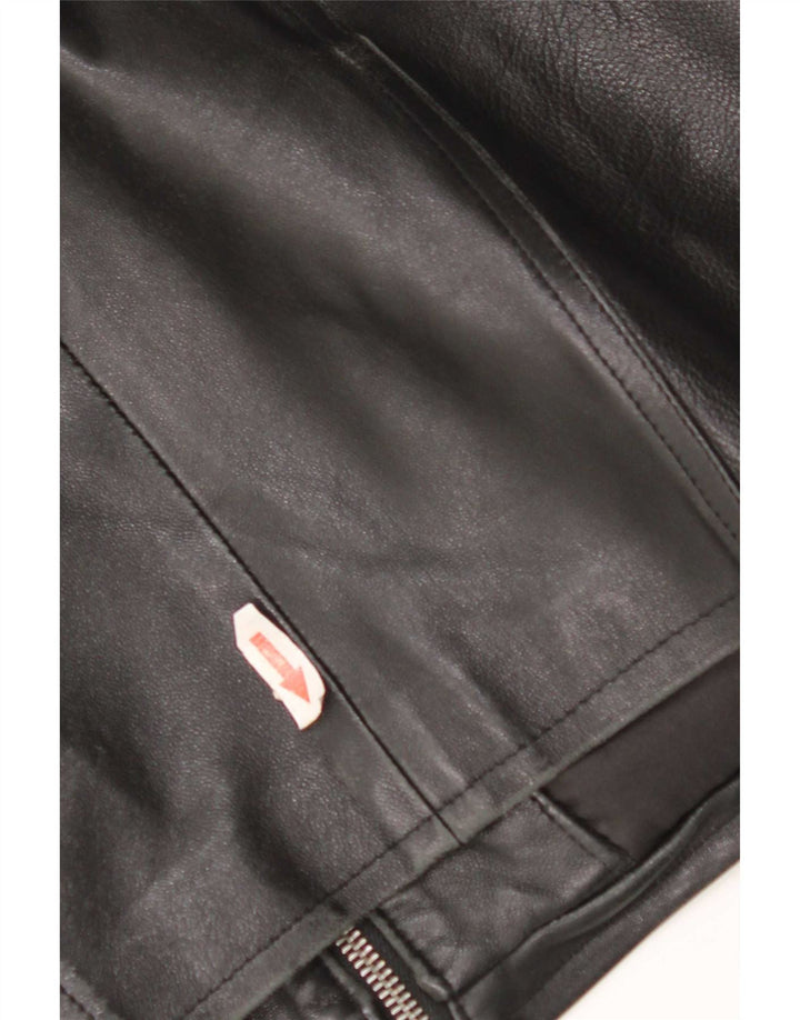 Vintage mujer chaqueta de cuero Reino Unido 14 cuero negro medio