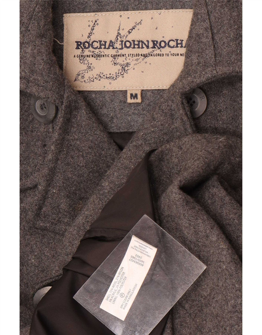 John Rocha Chaquetón para hombre UK 38 Lana gris medio