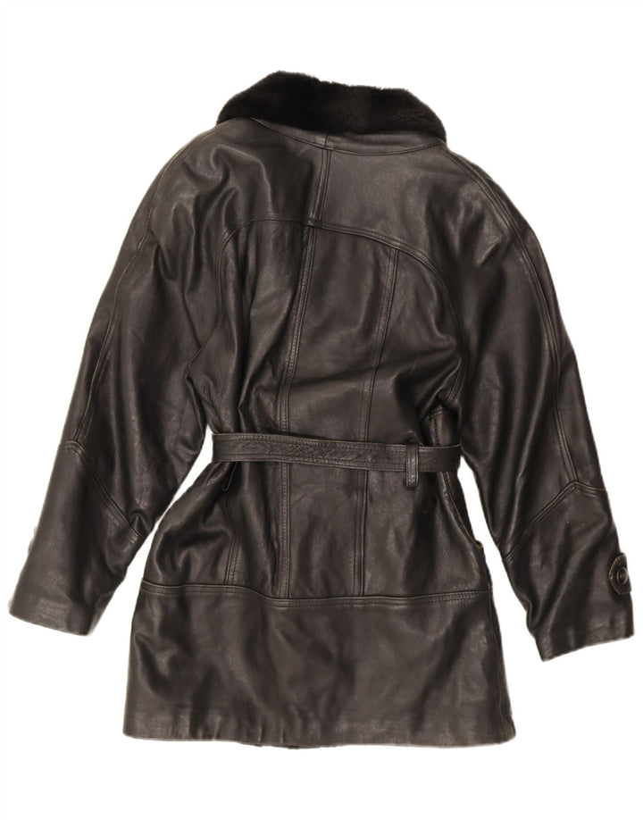 Vintage mujer chaqueta de cuero de gran tamaño Reino Unido 10 cuero negro pequeño