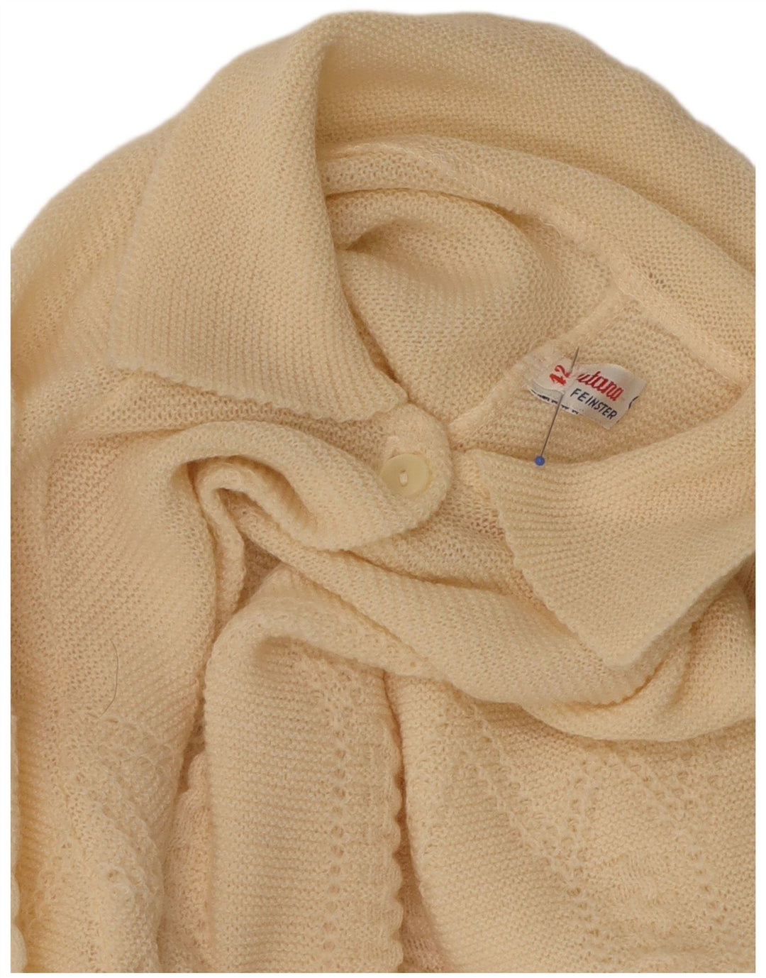 VINTAGE Mujer Crop Cardigan Suéter IT 42 Lana Merino Amarilla Mediana