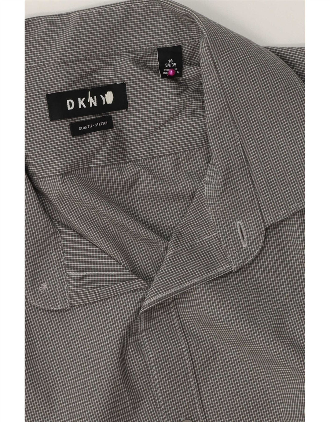 Dkny Camisa Slim Fit para Hombre Talla 18 2XL Algodón a Cuadros Gris