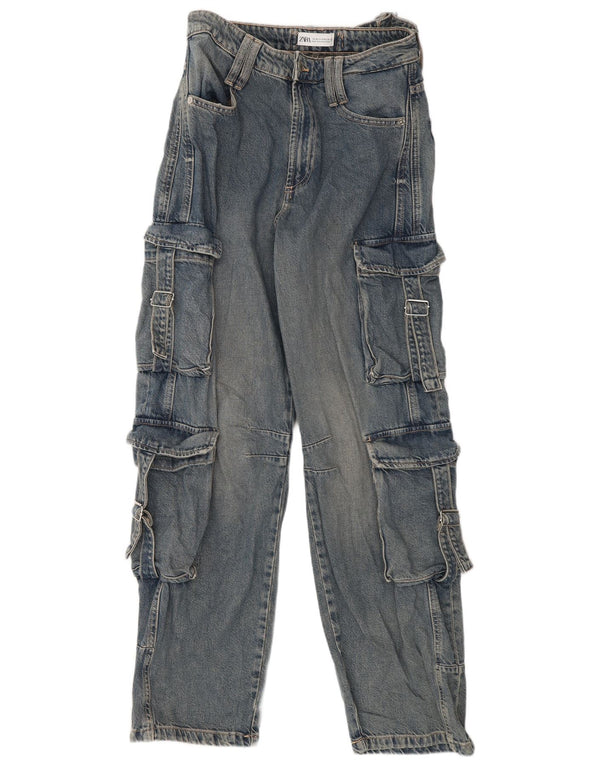 Zara Jeans Cargo De Cintura Alta Para Mujer EU 36 XS W26 L32 Algodón Azul