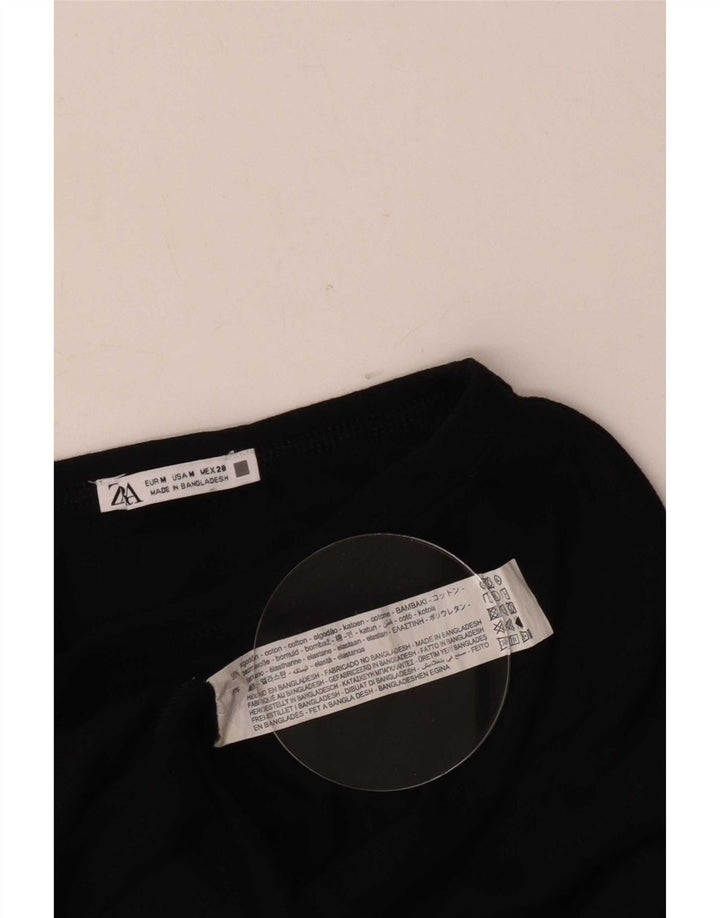 Zara Mujer Top Manga Larga UK 42 Mediano Negro Algodón