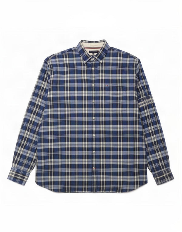 Tommy Hilfiger Camisa alta para hombre 4XL Algodón a cuadros azul marino