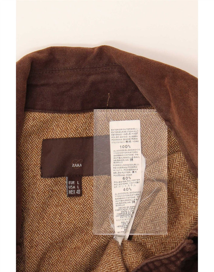 Zara Mens Bomber Jacket UK 40 Grande Algodón Marrón