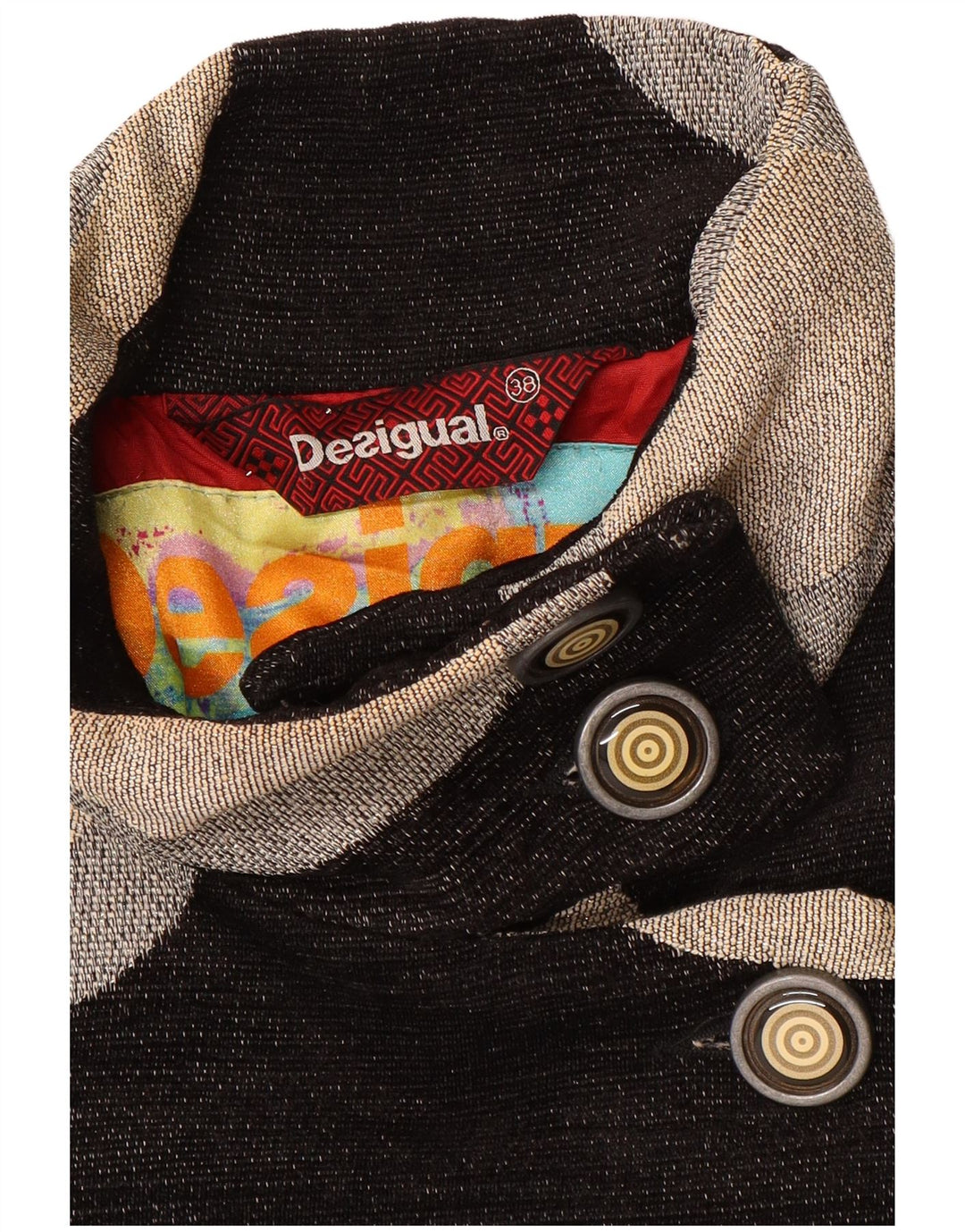 Abrigo Desigual Mujer EU 38 Poliéster Geométrico Negro Medio