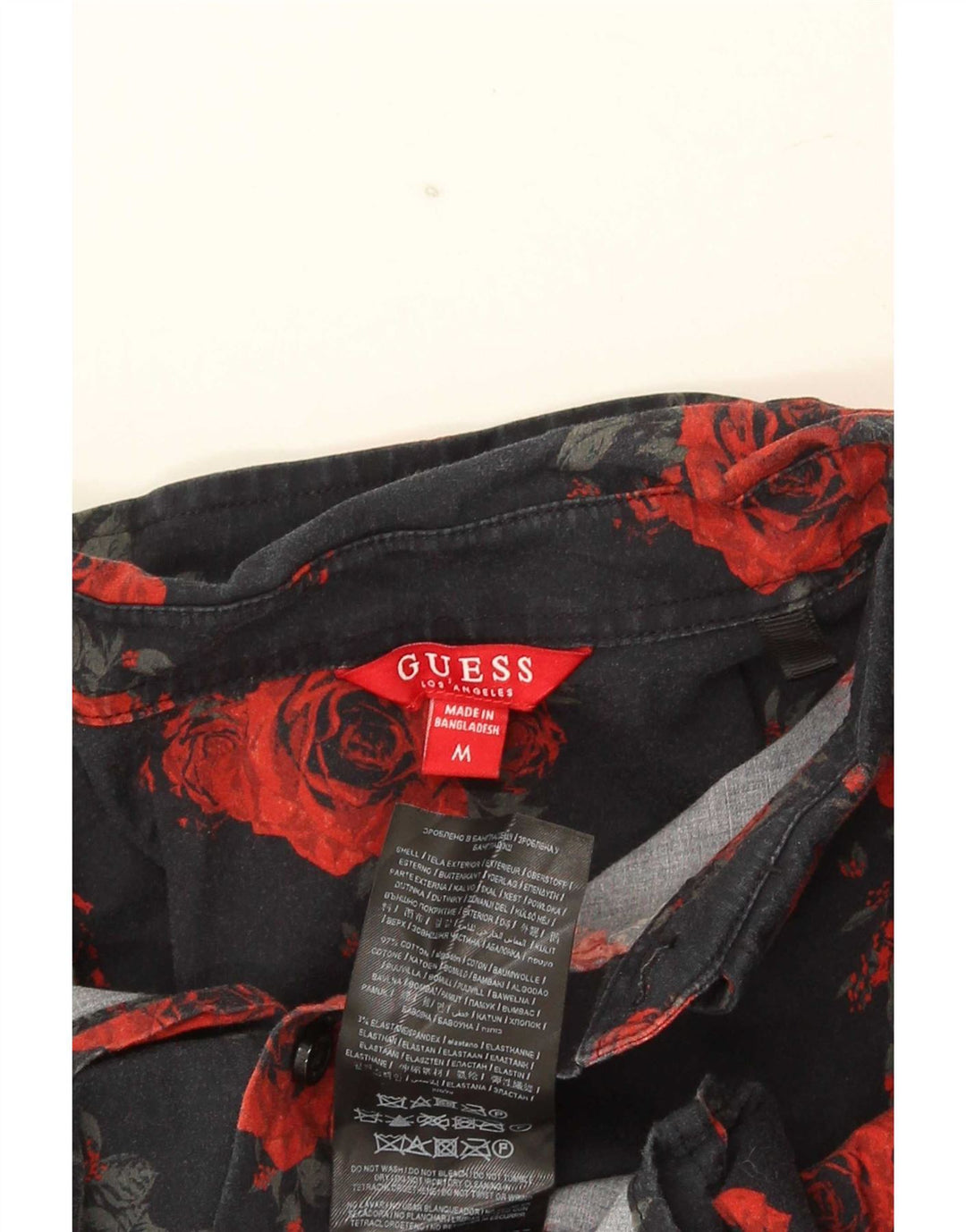 Camisa Guess Hombre Mediana Algodón Floral Negro