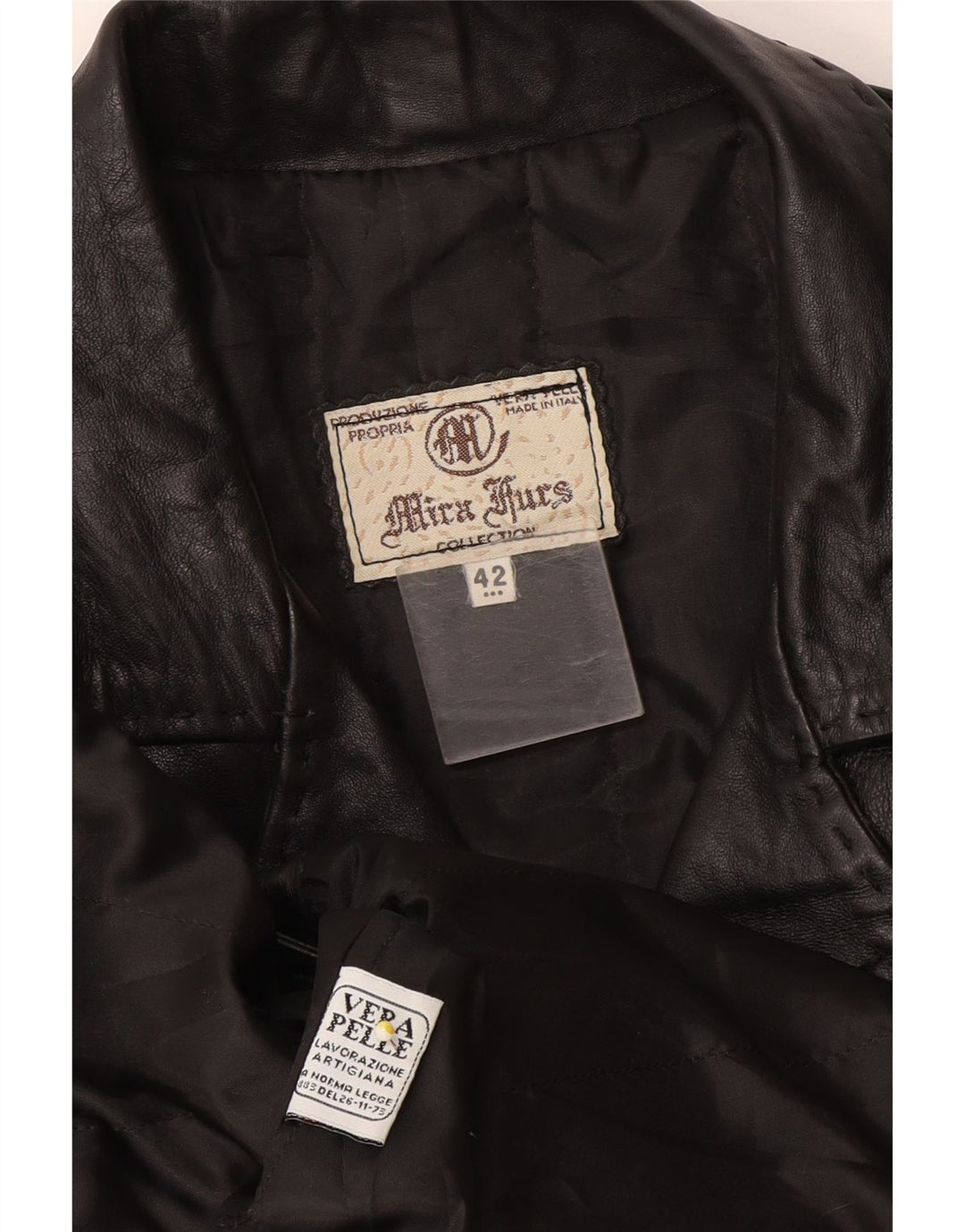 Mira Furs Abrigo de cuero para mujer IT 42 Cuero negro mediano