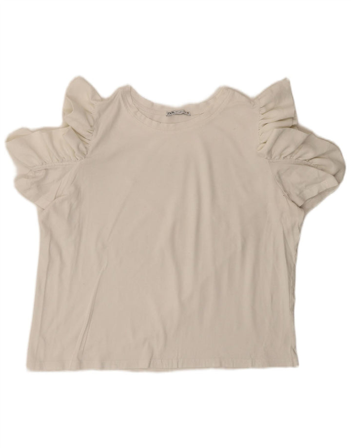Zara Mujer Blusa Corta Top Reino Unido 46 Grande Blanco
