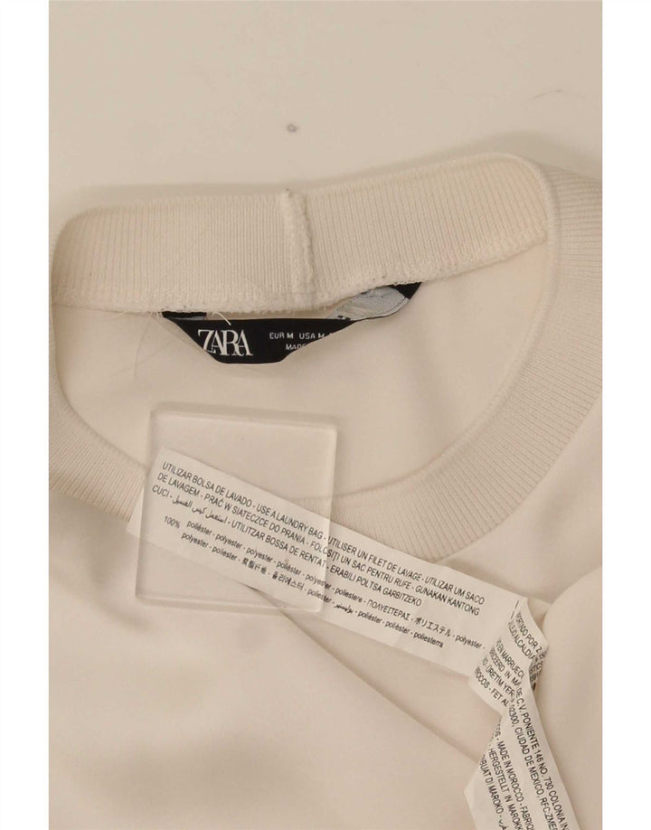 Zara Mujer Camiseta Holgada Top UK 44 Medio Off White Poliéster