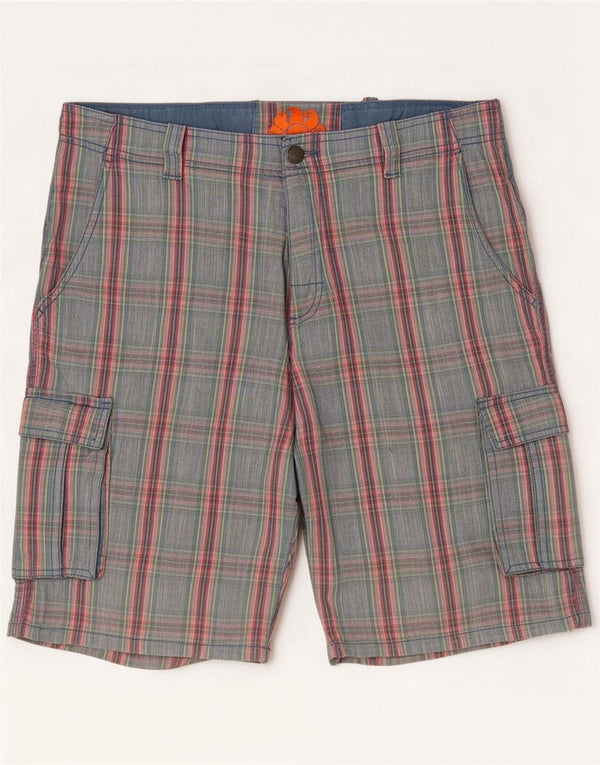 Sundek Mens Cargo Shorts Medium W33 Blue Check Cotton