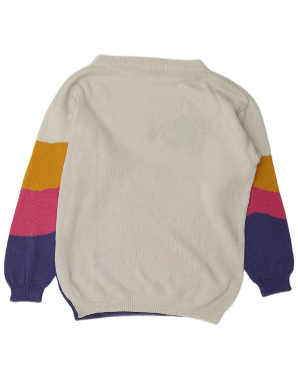 Vintage mujer barco cuello jersey suéter EU 46/48 XL bloque de color blanco