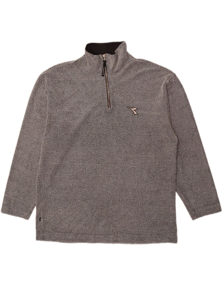 DIADORA Mens Zip Neck Top Long Sleeve Large Grey Pinstripe Vintage Diadora and Second-Hand Diadora from Messina Hembry 