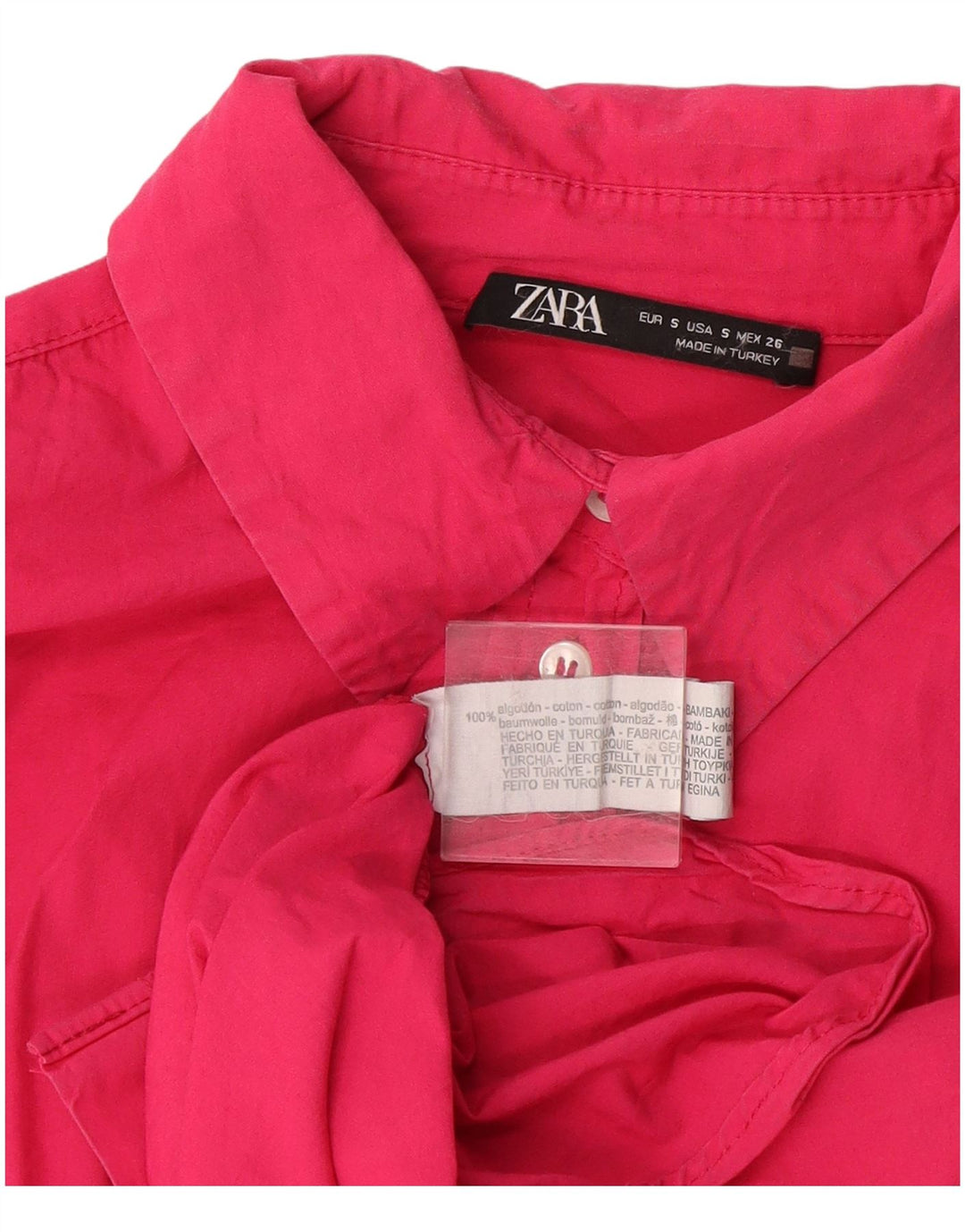 Zara Mujer Camisa Extragrande UK 10 Small Algodón Rosa