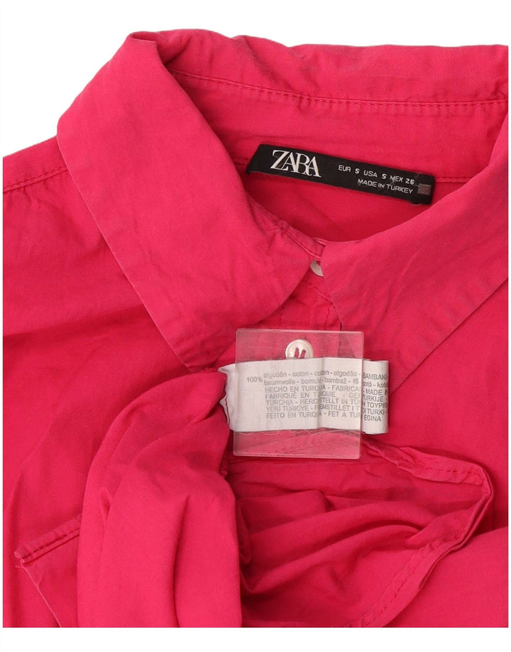 Zara Mujer Camisa Extragrande UK 10 Small Algodón Rosa