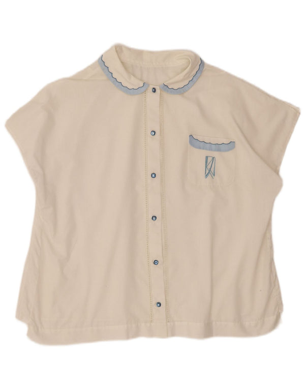 Vintage mujer camisa de manga corta blusa Reino Unido 16 blanco grande