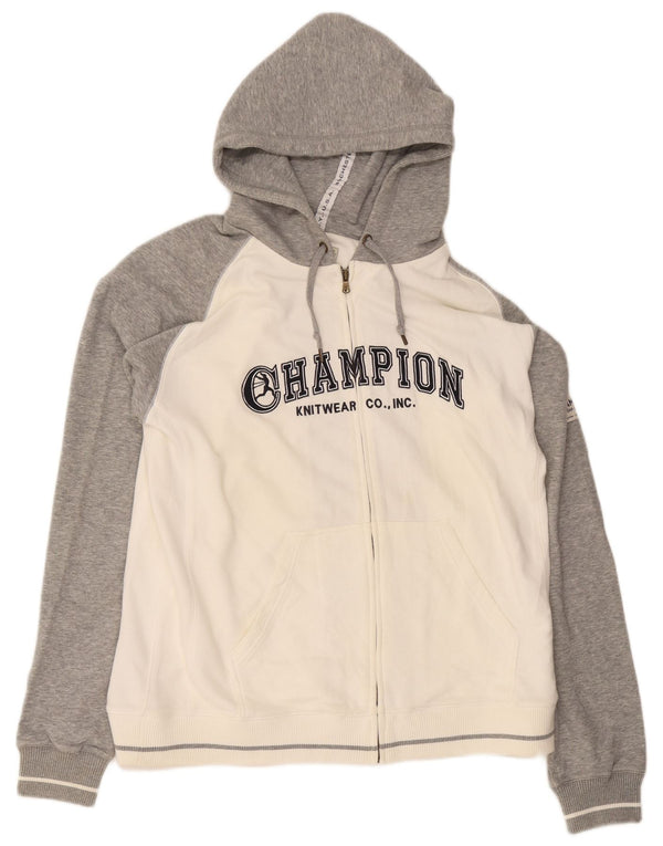 Champion Sudadera con capucha y cremallera gráfica para hombre 2XL Algodón blanco con bloques de color