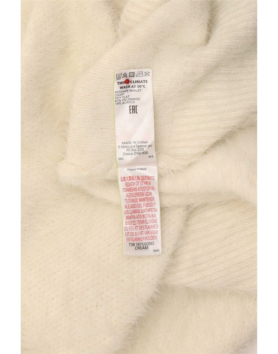 Marks & Spencer Suéter con Cuello en V para Mujer UK 46 Large Off White