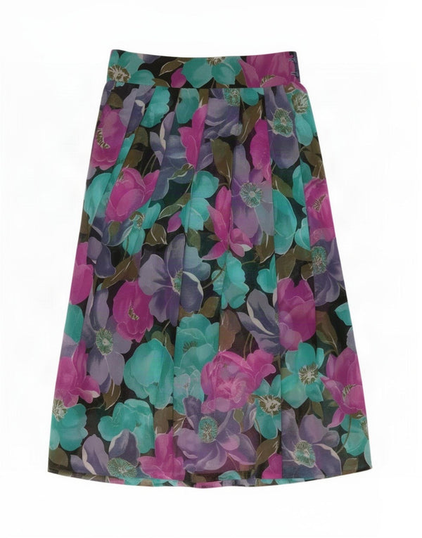 Vintage Womens Pleated A-Line Skirt XS W25 Multicoloured Floral