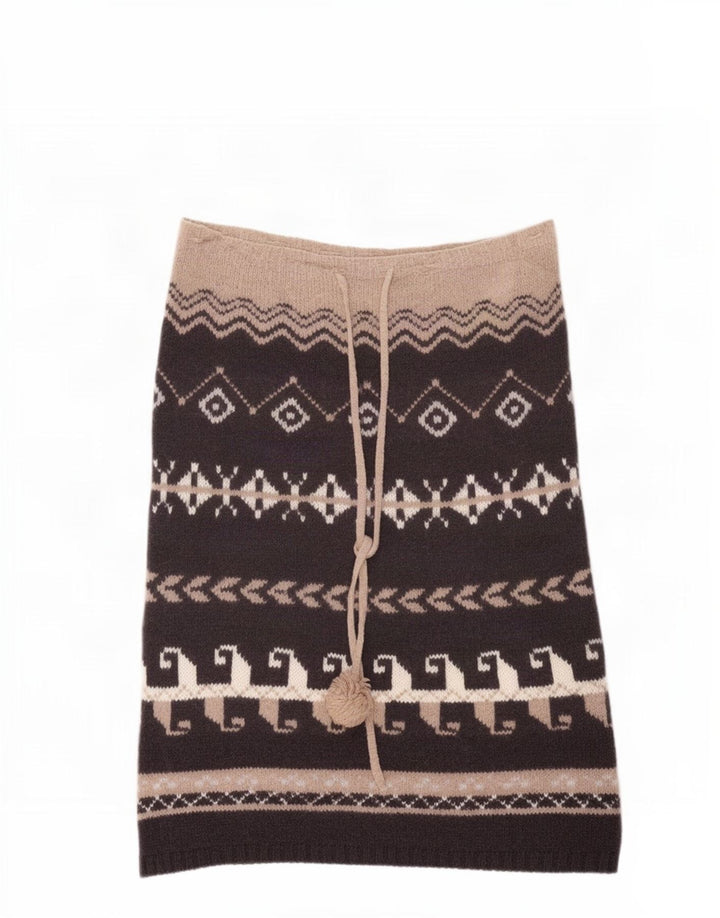 Benetton Falda Midi De Punto Talla Única Marrón Geométrico De Lana Étnica